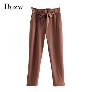 Frauen Mode Feste Hosen Schnüren Hohe Taille Chic Hosen Weibliche Baggy Split Lose Böden Ganzkörperansicht Freizeit Pantalon 210515