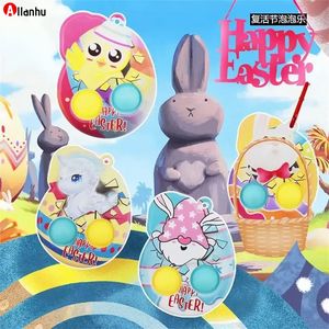 2021 Happy Easter Push Poppers Finger Bubble Decompression Toy Children's Funny Fidget Mini Key Chain Toys Students Backpack Pendant Gifts Wqqw