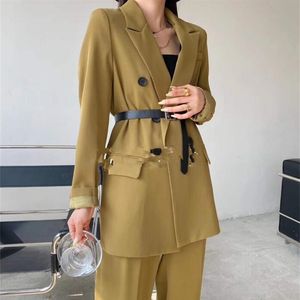 Spring Women Blazer Suits Double Breasted Blazer+Pant Two Pieces Female OL Style Sets 210421