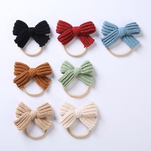 2021 neue süße Häkelschleifen Nylon Baby Stirnband Mädchen Wolle Gestrickte Haarschleife Nylon Stirnbänder,Kind Mädchen Knotbow Haarspangen