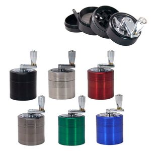 Zink Alloy Rökning Tillbehör 40mm Fyra lager Hand-Crank Tobacco Grinder Hand Dry Herb Grinders Transparent Fönster