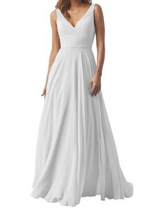 Weiße Prom Brautjungfer Kleider großhandel-Brautjungfernkleid V Ausschnitt Falten Sie dünne A Linie weiße elegante und formelle Abendabschluss