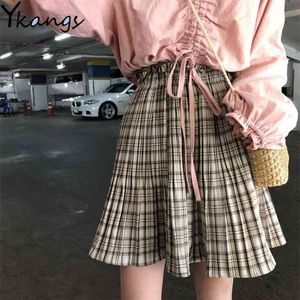 vintage White Black Plaid Mini Skirt Summer Shorts Women Fashion Korean High Waist Pleated School kawaii Female 210421
