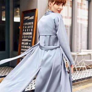 AEL Women's Long Trench Windbreaker Outwear Cardigan Tunna Satin Blusar T Shirts Overlong Summer Tops Kvinna 210914