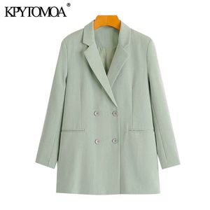 Frauen Mode Büro Tragen Zweireiher Blazer Mantel Vintage Langarm Taschen Weibliche Oberbekleidung Chic Tops 210416