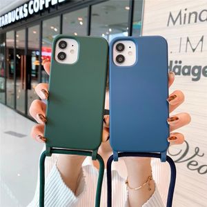 Шкафы силиконовые для iPhone 12 Pro Max Mini 11 Samsung S20 Ultra S21 Cale Cate Protecture Cover с длинными ремнями