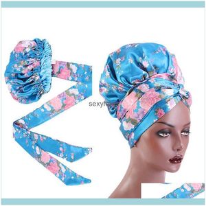 Czapka / SKL Kapelusze Czapki Kapelusze, Szaliki Rękawiczki Moda Satyna Bonnet Podwójna Warstwa Miękki Wrap Długi Pas Oddychający Solid Color Sleep Cap z Ribb