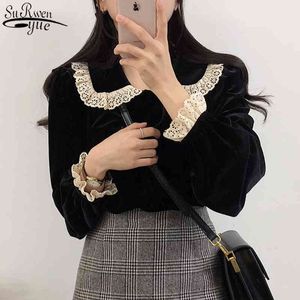 Kore Tek Göğüslü Kış Giysileri Kadın Sonbahar Vintage Siyah kadın Gömlek Uzun Kollu Kız Bluz Boy Üstleri 11606 210427