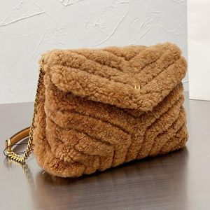 Guldkedja Crossbody Bag Woolen Cloth Messenger Bags Sheepskin Leather Shoulder Handväska Stripes Flap Oblique Ryggsäck