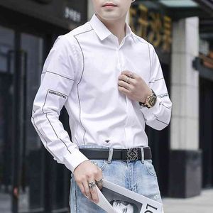 Camicie da ricamo per uomo Camicia casual slim fit manica lunga da uomo Camicie eleganti da uomo d'affari in cotone Abbigliamento da ufficio sociale 210527