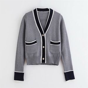 Höst Mode Kvinnor Fickor Cardigans Söta Tjejer Singler Breasted Sweater Coats Casual Kvinna Streetwear 210520