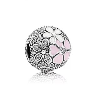 Fits Pandora Bracelets 20Pcs Cherry Blossom Magnolia Buckle Fixed Clip Lock White Crystal Charm Bead Stopper Beads For Wholesale Diy European Sterling Necklace