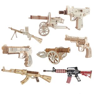 Блок головоломка DIY 3D -головоломка с резиновой полосой пуль с деревянным пистолетом
