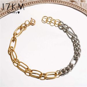 17km Hiphop Cadena asimétrica Pulsera para las mujeres Punk Gold Silver Color Thick Chain Link Charm Bracelets Bangles Retro Jewelry X0706