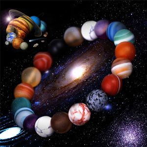 Naturalne Kamienne Koraliki Bransoletki 10mm Kobiety Handmade Zroszony Strands Wszechświat Galaxy Premium Space Planety Solar Układ Bransoletki dla mężczyzn Prezenty Chakra Joga Biżuteria