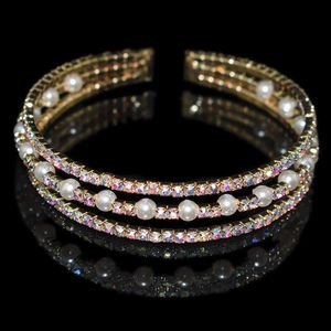 Lady Elegante Cristal Pérola Bangle Pulseira Ajustável Jóias Presente Rhinestone Cuff Bangles Preço Atacado Q0719