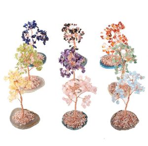 Naturligt kristallträd amethyst lycklig träd-handgjord ädelsten dekoration agat skivor sten mineral ornament sn5617