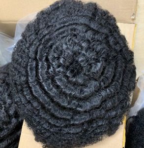Afro kinky curl mens peruk brasiliansk jungfru människa hår ersättning 4mm full spetsstopp för basketbass spelare och fans snabbt uttryck leverans