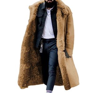 Styles Winter Warm Men Faux Fur Suede Coats X-Long Turn-down Collar Thick Jackets Plus Size Fur Liner Long Sleeve Overcoat Cardi