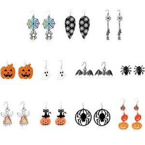11 estilos Pendientes de Halloween Regalos para mujer Drop Droll Dright Jewelry Pumpkin Ghost Spider Black Cat Stud Poder For Girls Fiesta Dress Up Wholesale