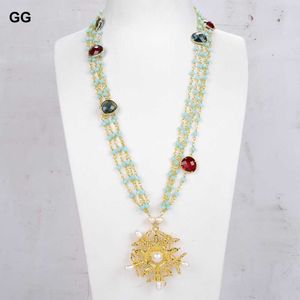 Wholesale yellow gold plated necklace resale online - GuaiGuai Jewelry Pearl Yellow Gold Color Plated Flower Pendant Fashion Multi Layer Crystal Statement Necklaces For Women