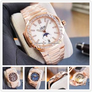 Högkvalitativa klockor 5726 Årlig Diamond Bezel Calender Cal.324 Autoamtic Mens Watch Blue White Brown Dial Rose Gold Armband Sports Gents armbandsur