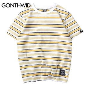 GONTHWID Harajuku Streifen T Shirts Männer/Frauen Hip Hop Casual Baumwolle Kurzarm Tops Tees Sommer Mode T-shirts Schwarz rot Rosa G1229