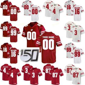 Personalizado Wisconsin Badgers College Futebol Jerseys 17 Andrew Ginkel Jack Coan 23 Jonathan Taylor 25 Dourado Tate III Homens Mulheres Costuradas