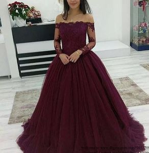 Quinceanera Kleider 2021 sexy Batteau Lace Party Prom Formal formelle Langarmanwendungen Tüll a-line vestidos de 15 Anos Q08