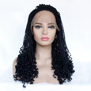 HD Box Braided Synthetic Lace Front Wig Simulation Human Braiding Hair Frontal Braids Wigs 1808081#