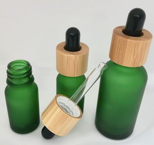 Mattierte, bernsteingrüne Tropfflasche aus Glas, 5 ml, 10 ml, 15 ml, 30 ml, 50 ml, 100 ml, mit Bambuskappe, 1 Unze Holzflaschen für ätherische Öle