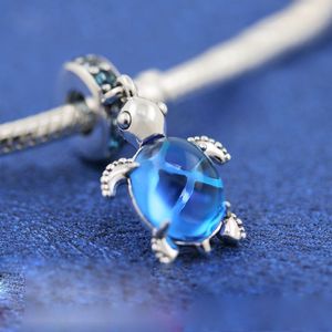 925 Sterling Silver Letnia Kolekcja Murano Glass Morski Turtle Dangle Wisiorek Urok Koralik Posiada Europejski Pandora Styl Biżuteria Bransoletki