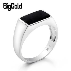 Turkish Men Ring 925 Sterling Silver Rectangle Black Enamel Thai for Women Unisex Fashion Jewelry 211217