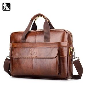 Luxury Genuine Leather Business Men's Briefcase Male Real Cow Leather Men Shoulder Messenger Bag Travel Computer Handbags Brown 211129