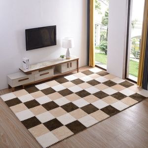 10st / Lot Nordic Style Barn Splicing Foam Pad Suede Floor Mat Bay Fönsterkudde Bedroom Plush Carpet Hushållskuddar F8173 210420