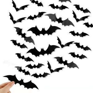 28 st Popular Halloween Dekoration Klistermärke 3D Black Bat Decor Bar Room Halloweens Party Scary Decos Wall Stickers