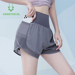 Running Shorts Sports Yoga Gym 2 In 1 Women Summer Mesh Pocket Breathable Fitness Training Workout With Liner