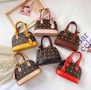 Fashion children shell handbag luxury kids printed PU leather chain bag girls single shoulder bags designer women mini lipstick purse A4601
