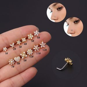 CZ Nose Stud Ringar 20G Kirurgisk Stål Gem Cartilage Nose Ring Body Piercing Smycken för Kvinnor Flickor