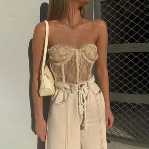 Dames T-shirt Dames Sexy Kant Bloemen Tops Mesh Doorzichtige Tube Top Fashion Off Shoulder Backless Crop Voor Dames