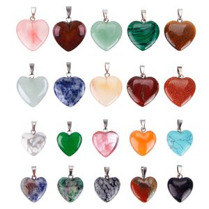 Natural Stone Heart Shaped Pendants Sodalite Apatite Clear Rose Quartz Onyx Jasper Jewelry Accessory Charms for Necklace Bracelet Low Price