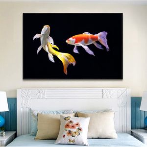 壁のアートの写真リビングルームのキャンバスアートプリントのための金魚装飾的な絵画カラフルな魚の動物絵画クカ辞書
