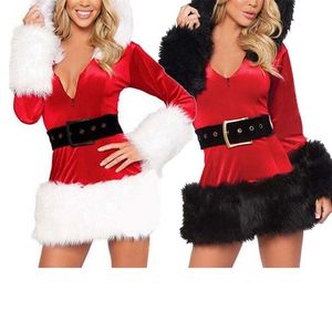 Kvinnor Klänning Högkvalitativa Sexiga Ladies Velvet Kostymer Santa Claus Outfit för Kvinna Bälte Julkläder 210522