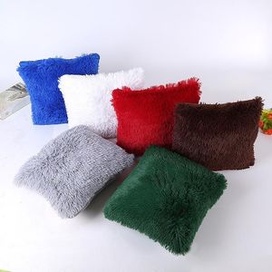 14 Solid colors Long Plush Fluffy Soft Pillowcase Square Cushion Cover For Office car Sofa Nap Throw Pillow Case Home Decoration L