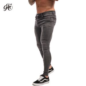 Gingtto för män Super Stretch Mens Skinny Stor Storlek Täta Byxor Bekväm grå Denim Jeans 28-36 ZM09