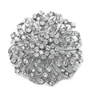 Szpilki, Broszki Vintage Rhod Silver Plated Clear Rhinestone Crystal Diamante Wedding Flower Bukiet Broszka 2 cal