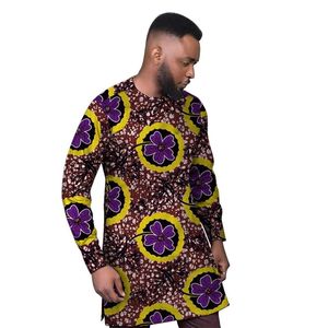 Men's Casual Shirts Nigerian Fashion Patterns O-Neck National Style Print Long Sleeve Dashiki Tops African Wedding Costume