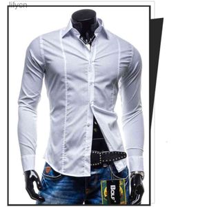 Camicia casual in cotone a maniche lunghe da uomo Camicia elegante tinta unita da uomo Primavera Fashion Brand Famous Homme business White