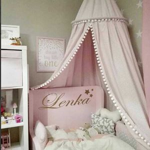 Bomull Baby Room Decoration Balls Mosquito Net Kids Bed Curtain Canopy Round Crib Netting Tent POGGE PROPS Baldachin 245cm