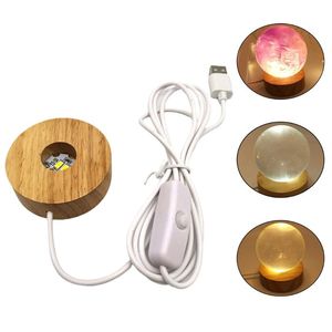 Lampes de livre rondes en bois 3D, support de Base de lumière de nuit, présentoir LED pour cristaux, boule de verre, éclairage, accessoires d'éclairage, artisanat